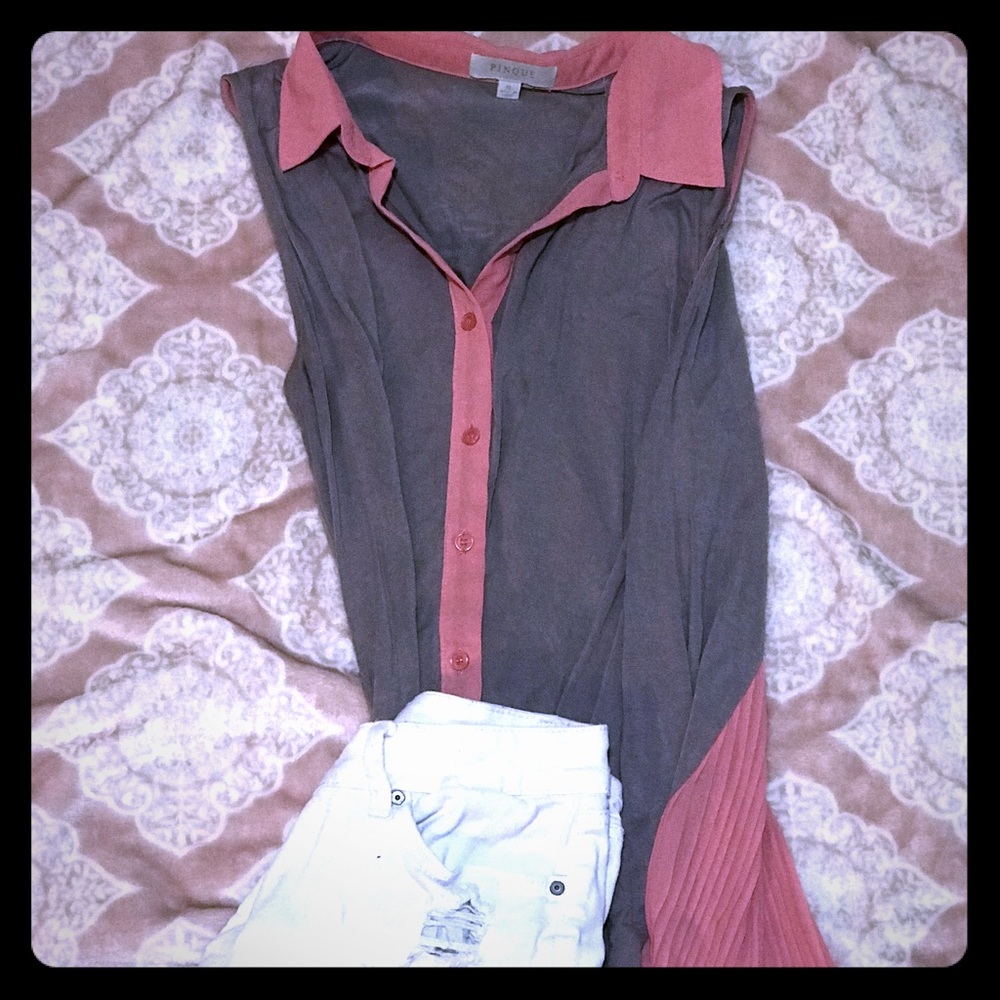 Grey/tan with sheer detail tank